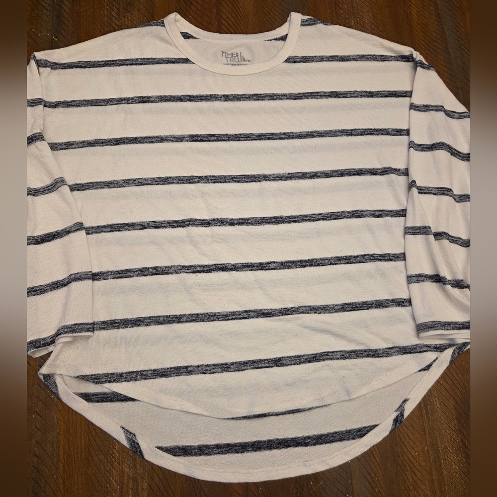 🎈2/$15 Time and Tru White and Blue Striped Long Sleeve Shirt L